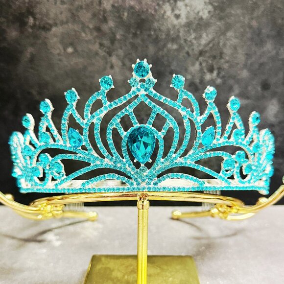 Ocean Blue Tiara, Tiara with Comb, Princess Tiara, Silver Cosplay Headband - Picture 8 of 8